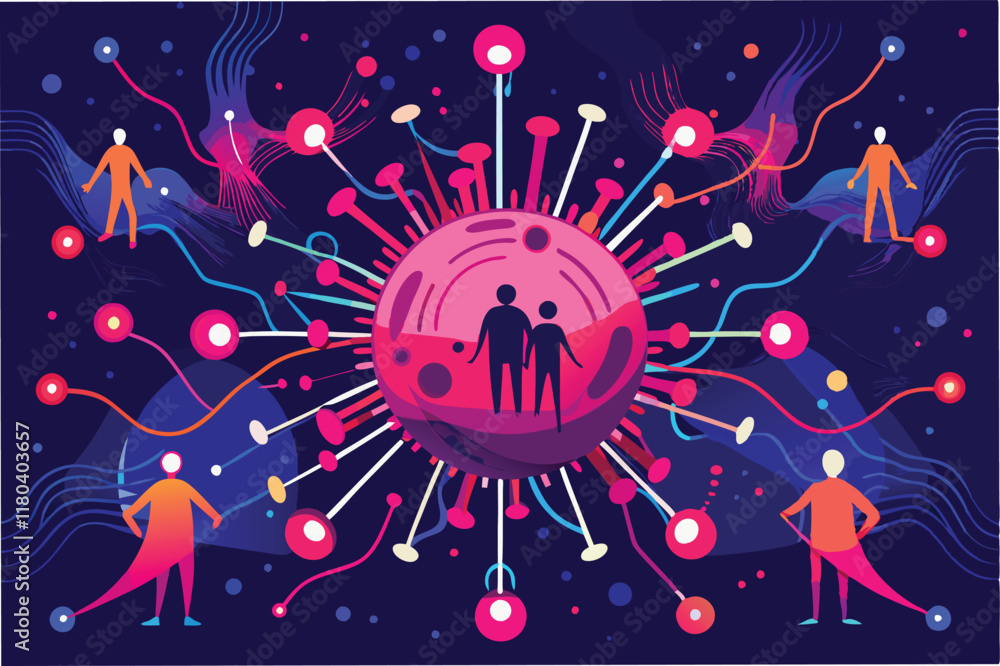 Poster An artistic representation of the Hantahmpv virus spreading through airborne particles with glowing hmpv virus shapes blending into dusty background clipart vector