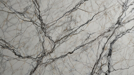 Close-up of elegant light grey marble with dark grey veining.