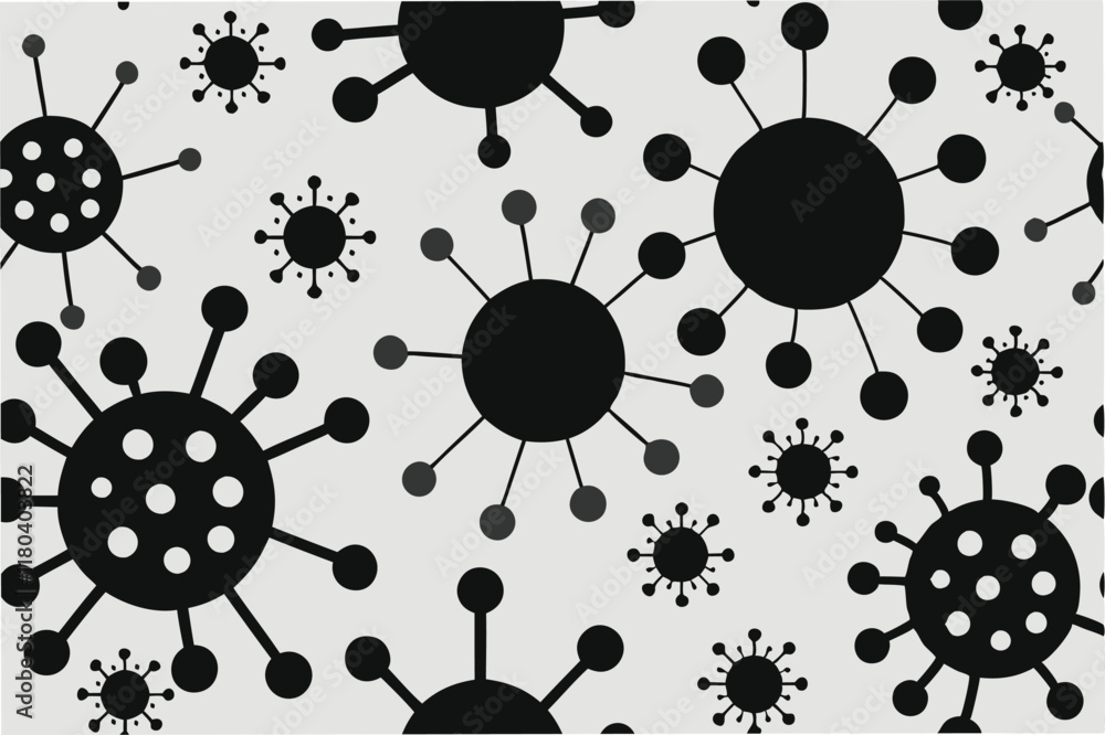 Leinwandbilder minimalist black and white pattern of hmpv virus shapes and molecular structures ideal for sleek mod
