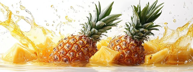 Pineapple splash fruit juice slice isolated yellow drop background drink. Fruit pineapple 3d splash liquid tropical mango paint water juicy cut fresh realistic half set ananas illustration flow wave