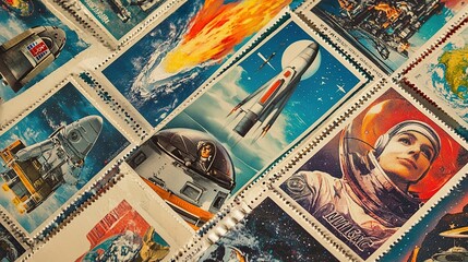Vintage Space Postage Stamps: A Collection of Retro Rocketry and Cosmic Exploration