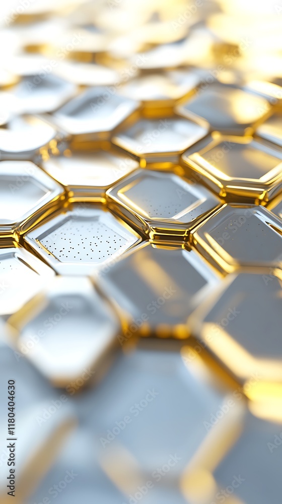 Poster golden and white hexagonal shapes on a geometric background with abstract and modern design elements