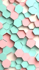 Abstract Geometric Background Featuring Soft Pastel Pink and Green Hexagonal Shapes for a Creative Banner Design.