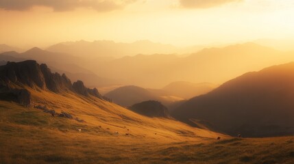Naklejka premium german shepherd fused with the high alpine ridges in the golden hour, generative ai