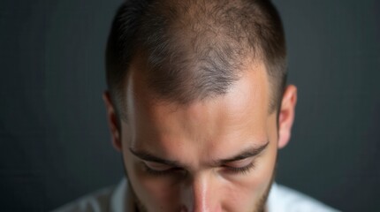 Obraz premium Hair Loss, Portrait And Man With Before And After For Results Of Stress, Cancer Or Depression In Men. Bald, Cosmetics And Skin By Scalp With Alopecia For Hairline Transplant