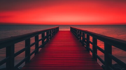 Obraz premium Red pier sunset ocean calmness coastal serenity