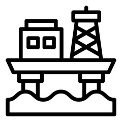 Offshore oil rig outline icon for representing deep sea petroleum extraction