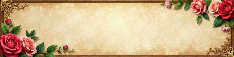 Distressed paper with ornate gold border and floral patterns , antique, foliage, texture