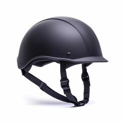 Naklejka premium Sleek Black Matte Sports Helmet on White Background Modern Protective Gear for Athletic Activities Equipment and Safety Minimalist Design with Isolated Product Photography