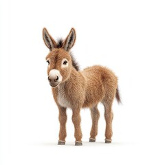 Fototapeta premium A cute, fluffy donkey standing upright, showcasing its gentle nature and friendly demeanor, perfect for animal-related projects.