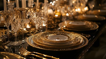 Elegant Candlelit Dinner Table with Golden Decor