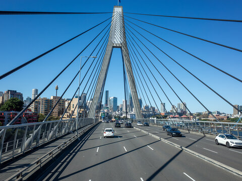 Anzac Bridge in Sydney Australia's central business district. It provides a key link for traffic between the city and the suburbs to the west.