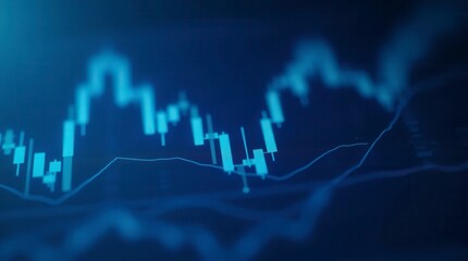Fototapeta premium Macro Close-Up Of A Stock Market Investment Trading Chart Displayed In Blue, Analyzing Data With Candlestick Graphs
