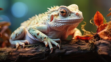 Fototapeta premium Close up portrait of a crested lizard (Gekko)