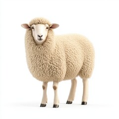 Fototapeta premium A fluffy, white Texel sheep standing gracefully, showcasing its soft fleece and endearing features in a calm setting.