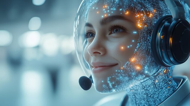 An artificial intelligence virtual assistant acts as an AI agent, providing support as an AGI powered representative, symbolizing the future singularity of robot interactions