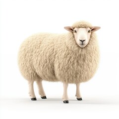 Fototapeta premium A fluffy, white Hampshire sheep stands confidently, showcasing its thick fleece and gentle demeanor in a clean, simple environment.