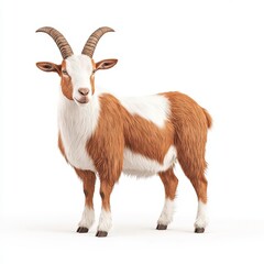 Fototapeta premium A friendly Boer goat stands confidently, showcasing its distinct brown and white fur, perfect for farm-themed visuals.