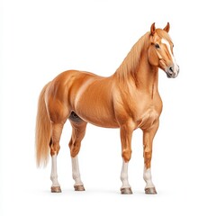 Fototapeta premium A magnificent golden New Forest Pony stands proudly, showcasing its elegant physique and vibrant coat in a studio setting.