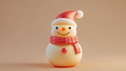 Fototapeta premium Adorable 3D Rendered Snowman in Santa Hat and Scarf