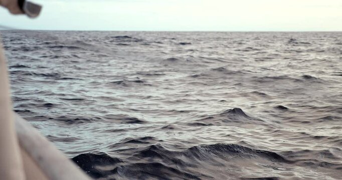 Starboard cap rail on a sailboat crossing the Bay of Biscay Stock Footage