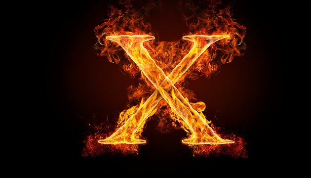 黒い背景にアルファベットのXの文字が赤い炎で炎上している様子。AIで生成