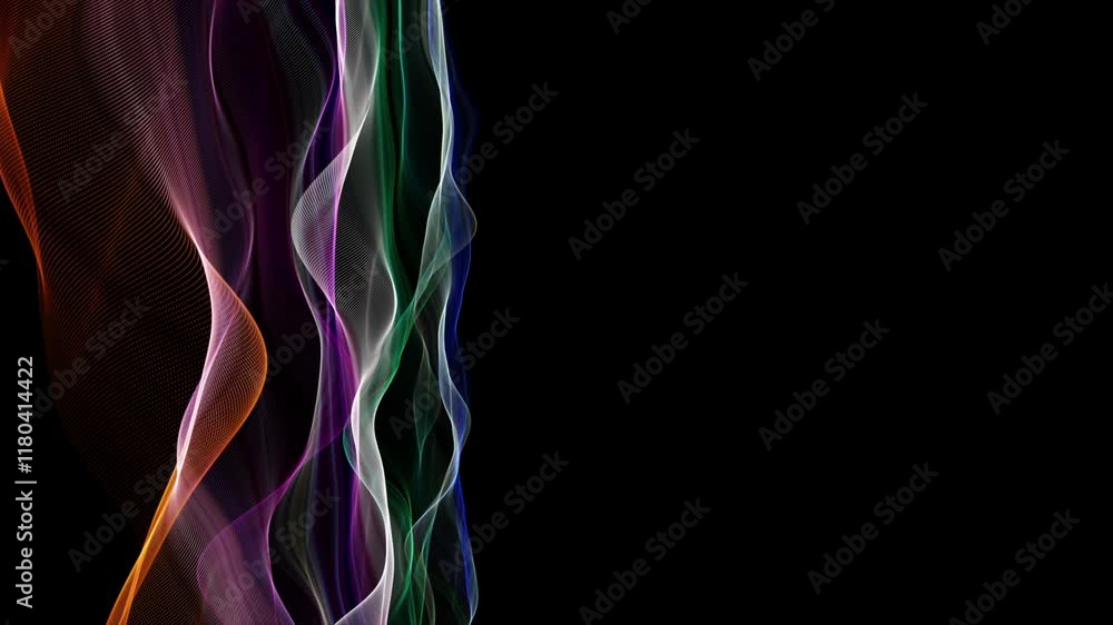 Poster fantastic video animation with particle wave object in slow motion and space for text, 4096x2304 loo