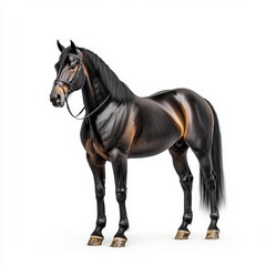 Obraz premium A majestic black Hackney horse standing gracefully, showcasing its shiny coat and strong stature, perfect for any equestrian-themed project.