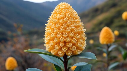 Yellow flower in mountain, others blurred, natural setting, stock use.