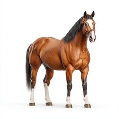 Obraz premium A majestic brown Tennessee Walker horse standing confidently, showcasing its muscular build and shiny coat in a bright, clean background.