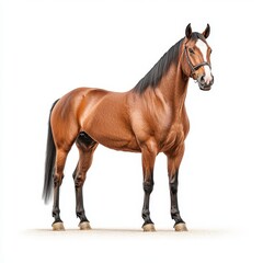 Obraz premium A majestic brown Standardbred horse standing confidently, showcasing its strength and elegance in a minimalist setting.