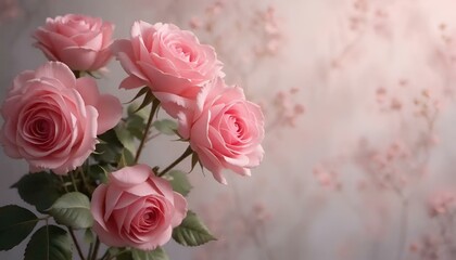 Obraz premium Lovely pink roses in a bouquet with a soft floral background