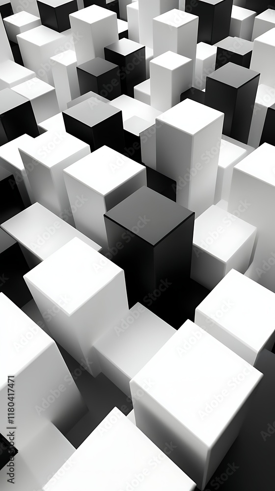 Aufkleber abstract geometric design with white and black cubic shapes on a minimalistic background for modern 