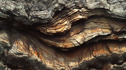 An intricate close-up of tree bark reveals nature's layered history, textures, and organic beauty.