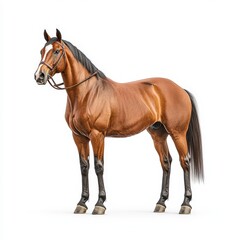 Obraz premium A majestic brown Standardbred horse stands gracefully, showcasing its strength and elegance in a clean, simple background.