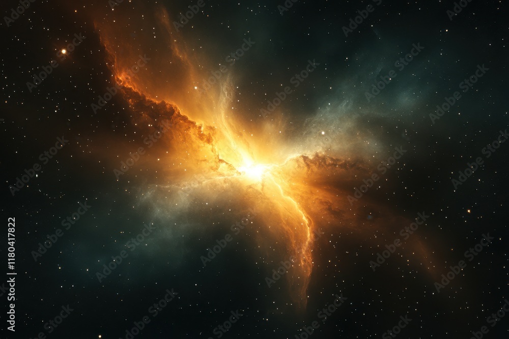 Wall mural cosmic collision: a fiery nebula explodes in a vibrant display of orange and teal.