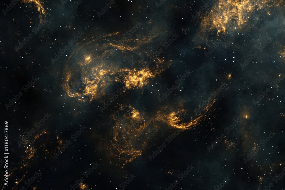 Canvas Prints cosmic nebula: a mesmerizing swirl of gold and dark space.