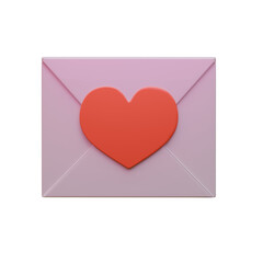Open pink envelope with three red heart symbols inside, representing love, affection, and romantic messages. 3D render illustration.