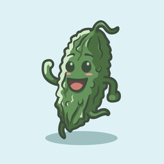 Adorable Cute Bitter Gourd Vegetable Character Illustration