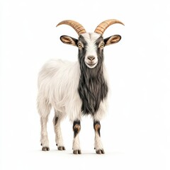 A majestic Pygmy goat standing gracefully, showcasing its unique fur and impressive horns, embodying the spirit of nature's beauty.