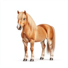 Obraz premium A majestic golden Exmoor Pony stands elegantly, showcasing its strong build and flowing mane. Perfect for equine enthusiasts and art.