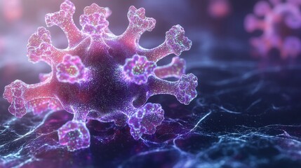 Close-Up of Glowing Purple Virus Structure
