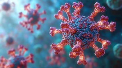 Close-Up of Red Virus Particles in 3D