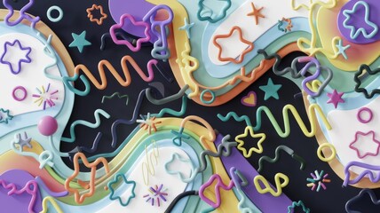 Fototapeta premium Fun and colorful background with abstract line doodle decoration, for kids or party celebration