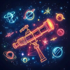 Glowing Cosmic Observatory with Floating Astronomical Icons