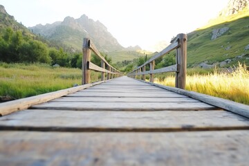 Obraz premium Mountain wood bridge path sunrise nature travel