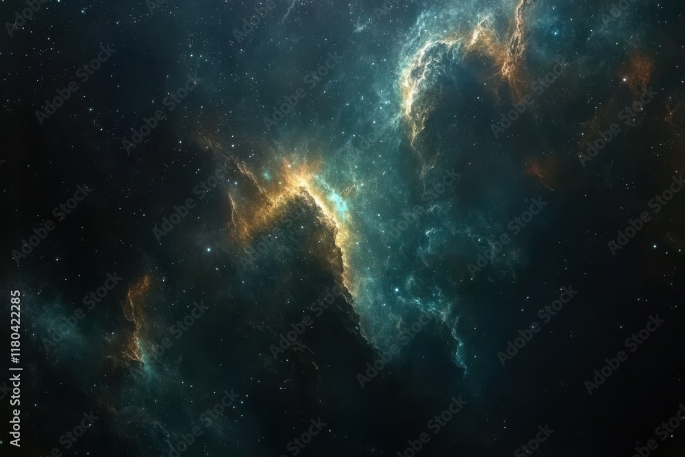 Canvas Prints cosmic nebula: a mesmerizing swirl of teal and gold.