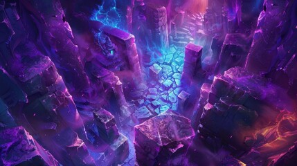 Naklejka premium Glowing Purple Crystal Canyon Fractured Path