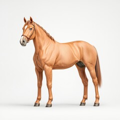 Fototapeta premium A realistic representation of a majestic Hanoverian horse standing confidently against a plain background, showcasing its muscular build and elegance.
