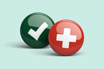 Fototapeta premium Two buttons, one green with a check mark and the other red with a white cross